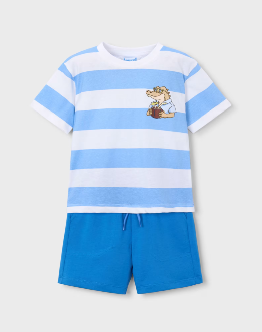Mayoral Striped T-Shirt & Shorts Set Style 3602 - Sky Blue